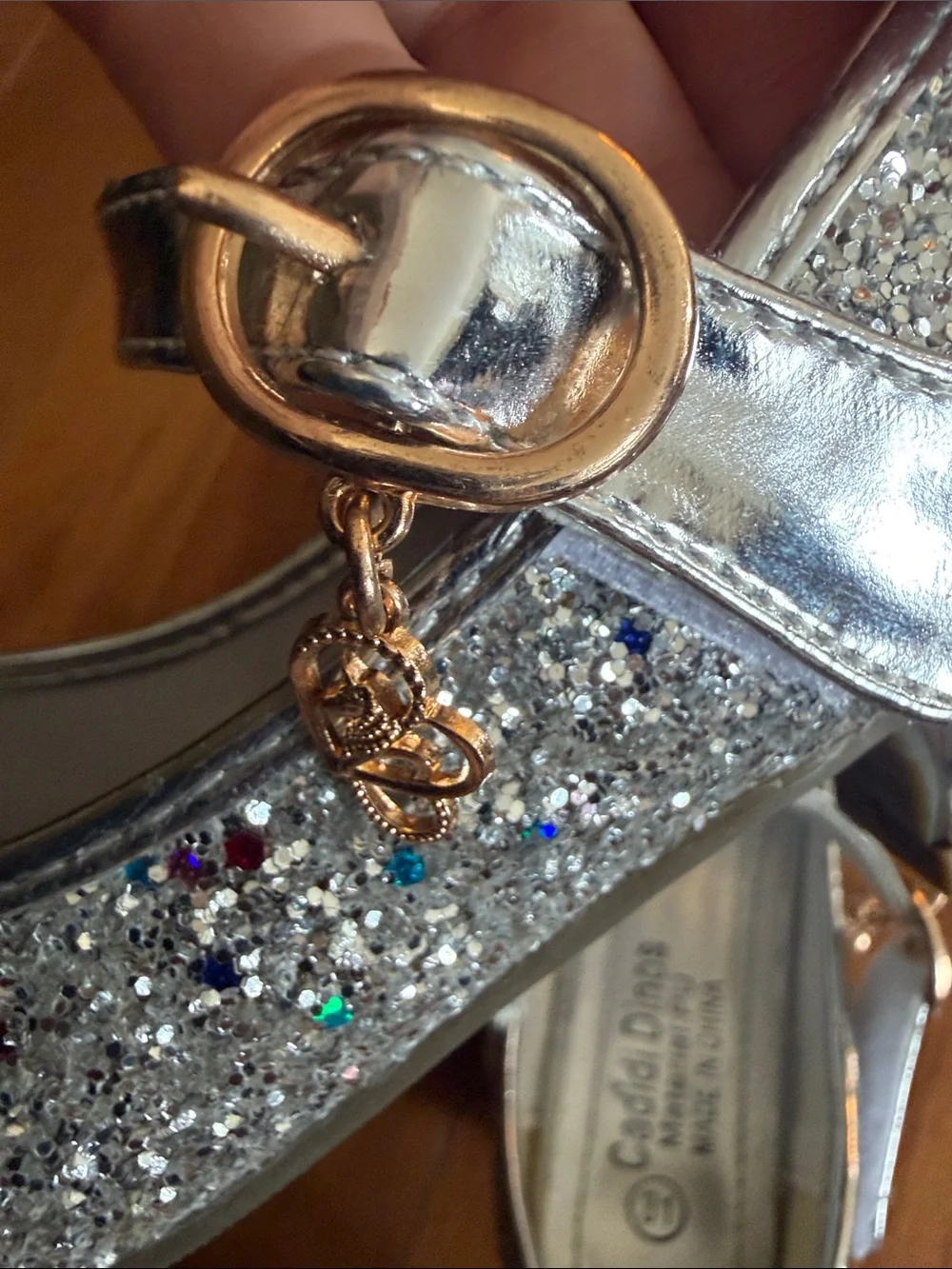 Girls' Silver Glitter Mary Jane Heel Shoes